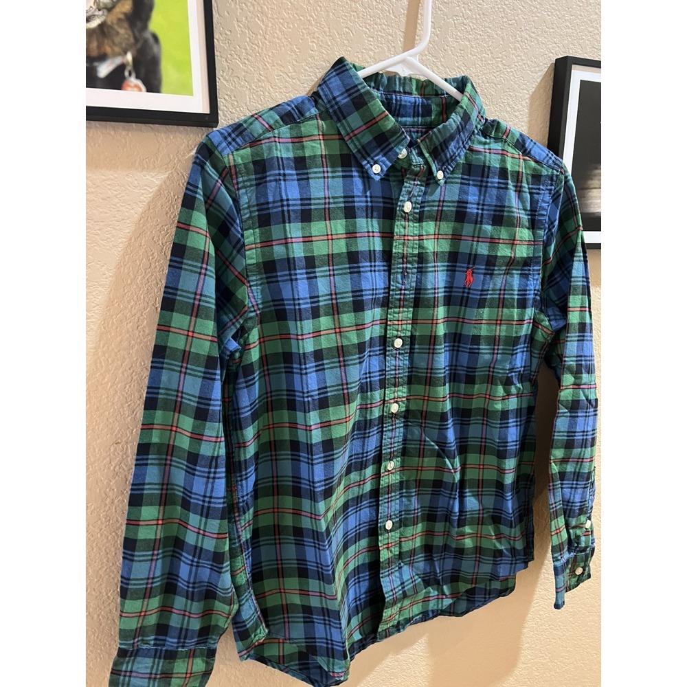 Ralph Lauren Size L 14/16 Shirt Tartan Plaid Green Navy‎ Natural